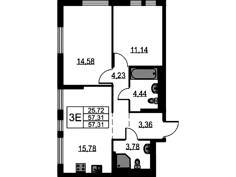 2-комнатная квартира 57.31 м², 1/17 эт., ЖК «Невская Долина»